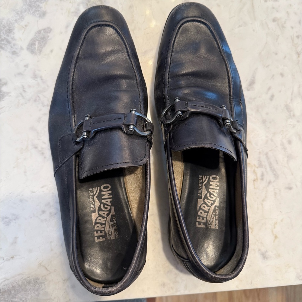 Salvatore Ferragamo Men's Dark Leather Slip-Ons